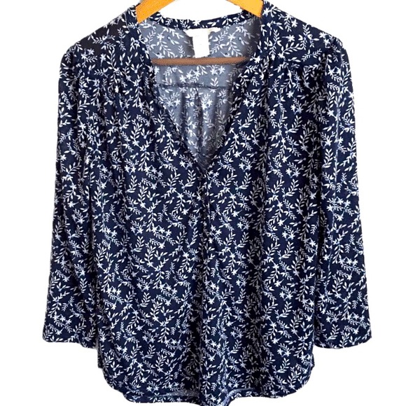H&M CASUAL BLUE-WHITE PRINTED FLOWER TEE size S - Picture 1 of 7